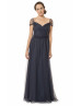Navy Ruched Tulle Gorgeous Maxi Bridesmaid Dress